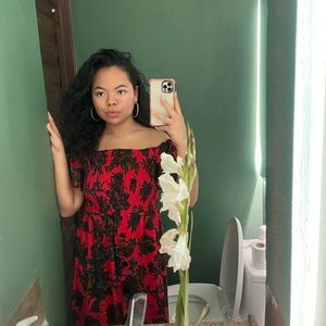 Zara red floral midi dress